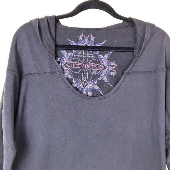 Free People Intimately Sz L Y2K Style Slouchy Hoodie Sweatshirt 3/4 Sleeve Black - Picture 4 of 16